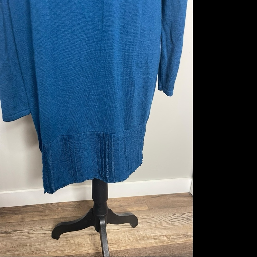 Chico's Long Lined Blue Pleated Open Front Cotton Blend Casual Cardigan Size 1 - Picture 6 of 8